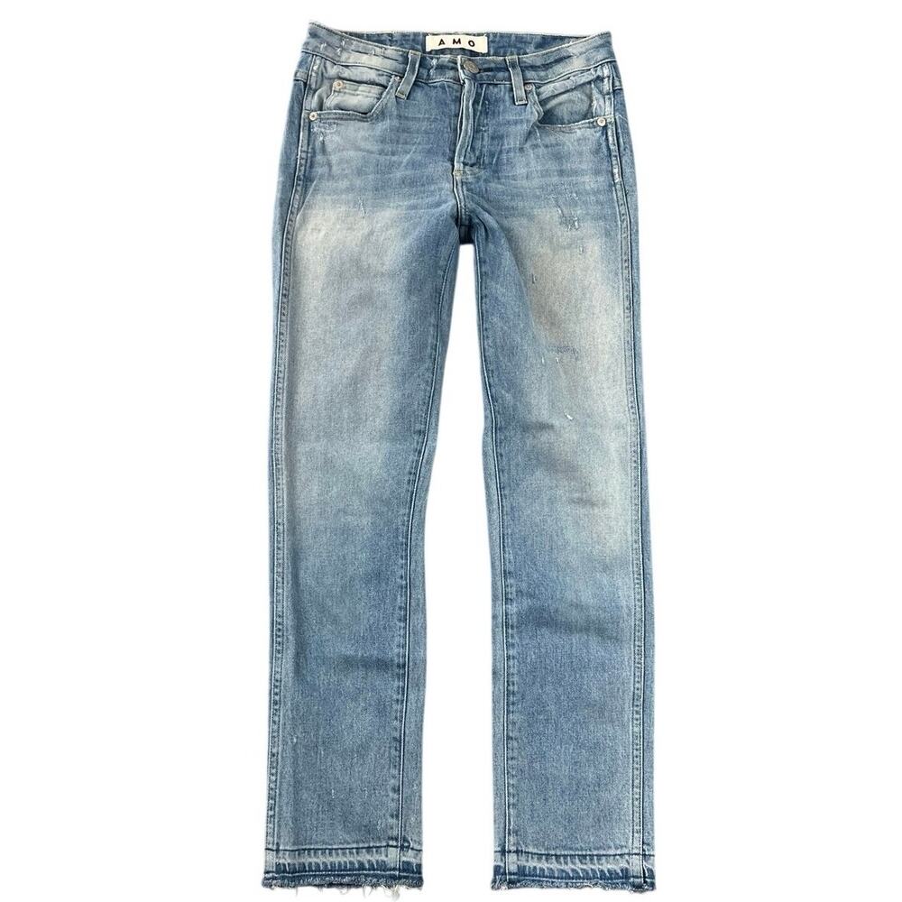 AMO Babe Jeans Sweet Cheeks Wash Raw Hem Slim Straight Ankle Denim - 27